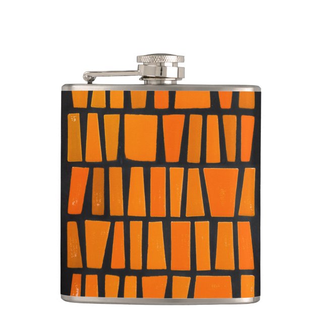 Orange and black african tribal pattern flask (Front)