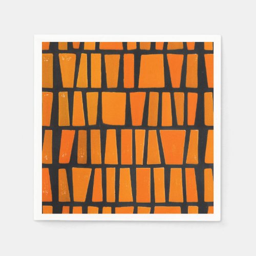 Orange and black african tribal pattern paper napkins