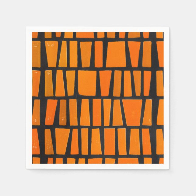 Orange and black african tribal pattern paper napkins (Front)