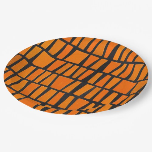 Orange and black african tribal pattern paper plates