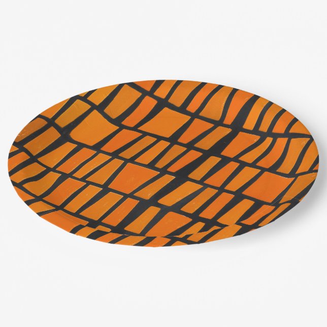 Orange and black african tribal pattern paper plates (Angled)