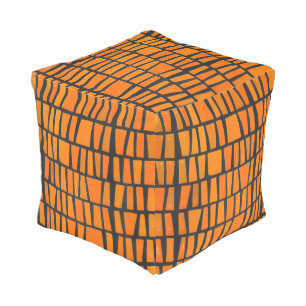 Orange and black african tribal pattern pouf