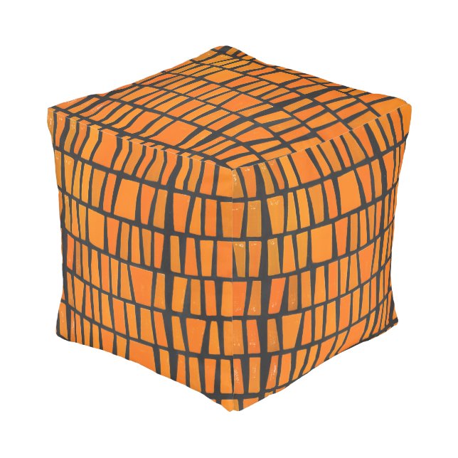 Orange and black african tribal pattern pouf (Angled Front)