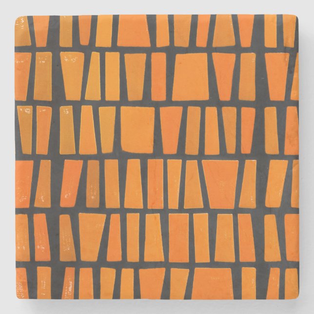 Orange and black african tribal pattern stone coaster (Front)