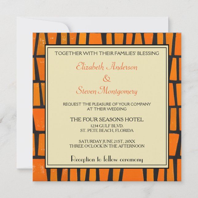 Orange and black african tribal pattern Wedding Invitation (Front)