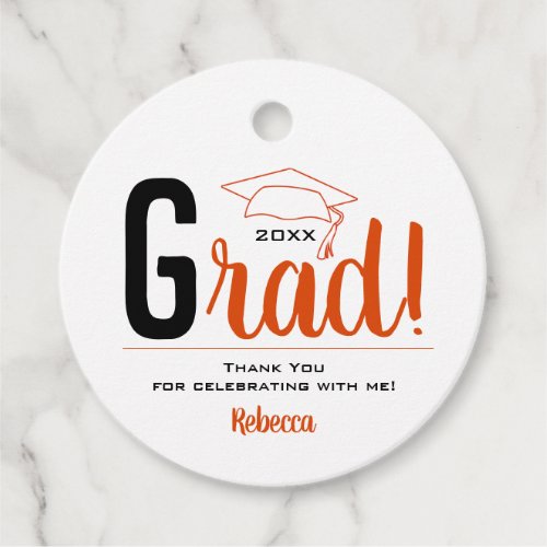 Orange and Black and Gray Graduation Cap Favor Tags