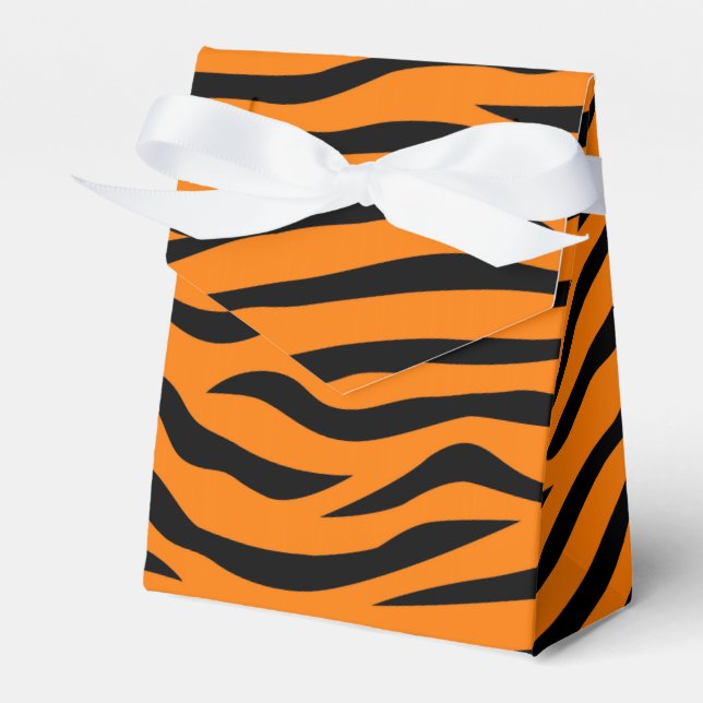 Orange and Black Animal Print Tiger Stripes Favor Boxes (Front Side)