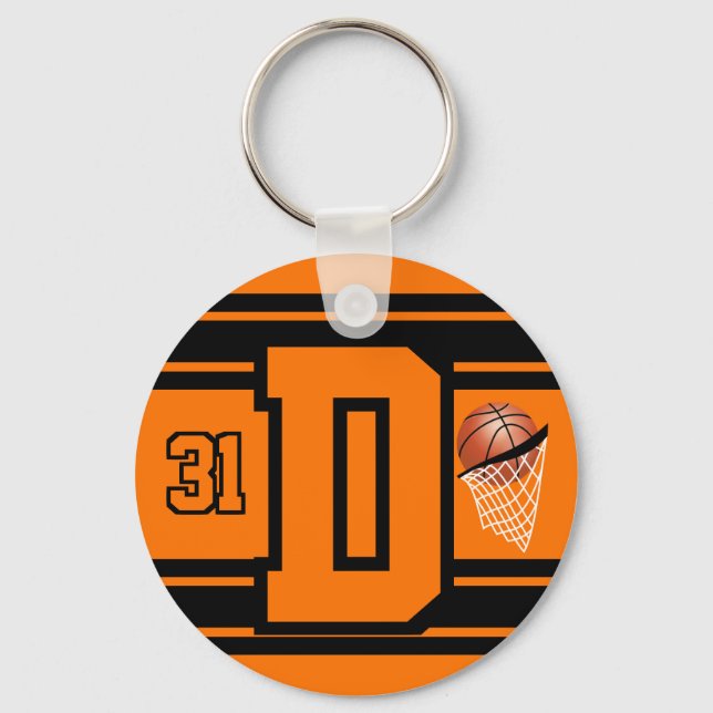 Orange and Black Basketball Letter and Number Keychain (Front)