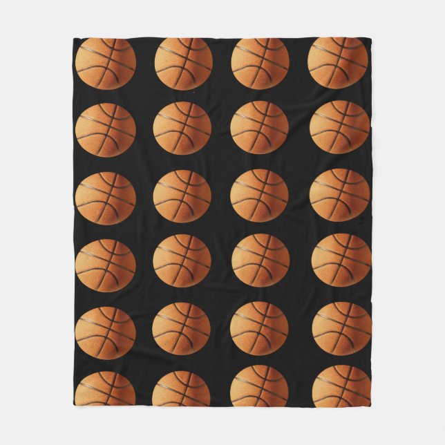 Orange And Black Basketballs Pattern, Medium Fleece Blanket (Front)
