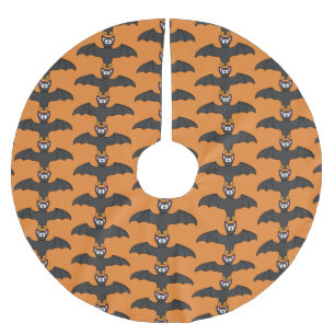 Orange and Black Bat Halloween Tree Skirt