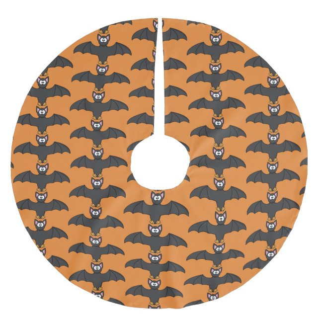 Orange and Black Bat Halloween Tree Skirt (Front)