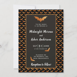 Orange and Black Bat Halloween Wedding Invitation