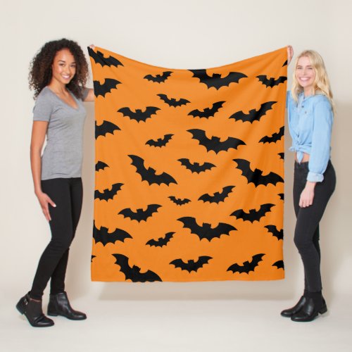 Orange and black bats Halloween fleece blanket