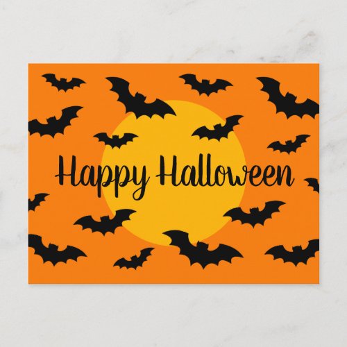 Orange and black bats Happy Halloween postcards