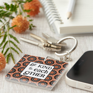 Orange and Black BE KIND Keychain