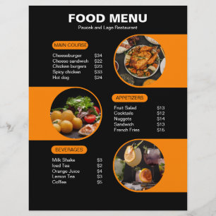 Orange and Black Bold Geometric Restaurant Menu Flyer