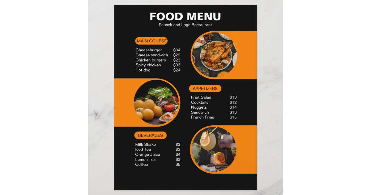 Orange and Black Bold Geometric Restaurant Menu Flyer