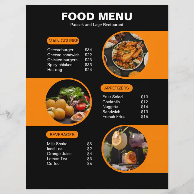 Orange and Black Bold Geometric Restaurant Menu Flyer