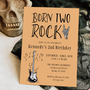 Orange and Black Born Two Rock Guitar 2nd Birthday Invitation