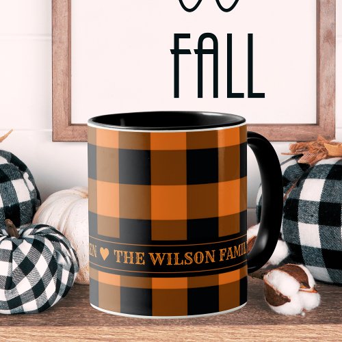 Orange and Black Buffalo Check Custom Halloween Mug