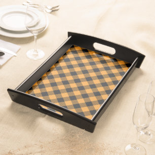 Orange and Black Buffalo Check Halloween Serving Tray