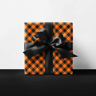 Orange and Black Buffalo Check Halloween Wrapping Paper Sheets