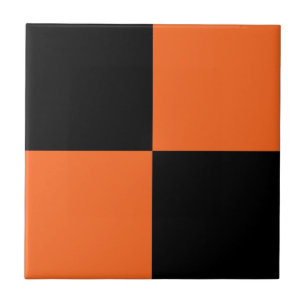 Orange and Black Buffalo Check Plaid Ceramic Tile
