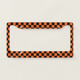 Orange and Black Buffalo Check Plaid License Plate Frame
