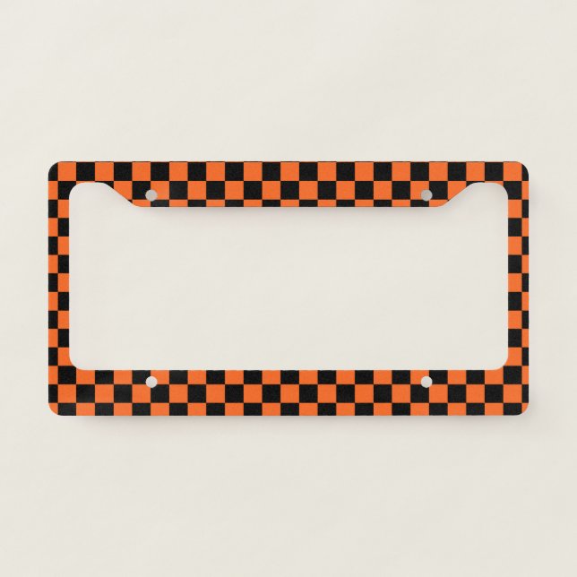 Orange and Black Buffalo Check Plaid License Plate Frame (Front)