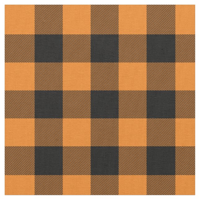 Orange and Black Buffalo Plaid Fabric (Close Up)