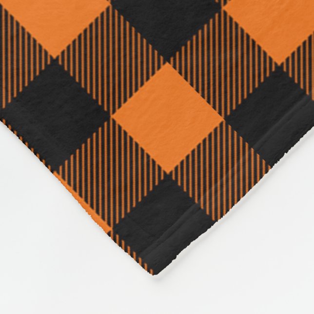 Orange and Black Buffalo Plaid Fleece Blanket (Corner)
