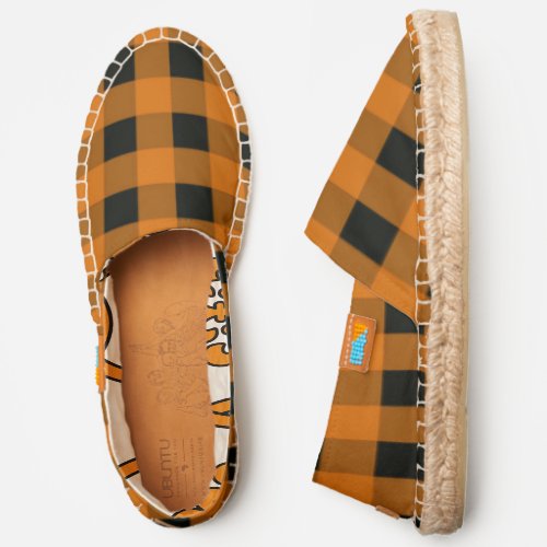 Orange and Black Buffalo Plaid Gingham Pattern Espadrilles