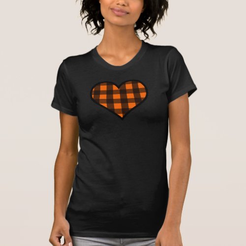 Orange and Black Buffalo Plaid Heart T_Shirt