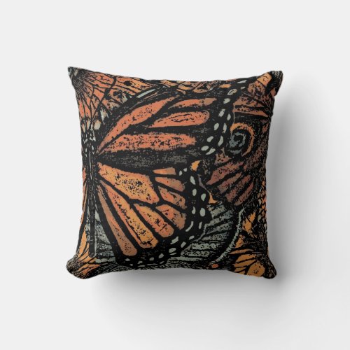 Orange and black butterfly fantasy art throw pillow