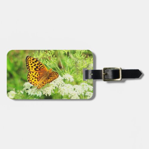 Orange and Black Butterfly with White Flowers Luggage Tag