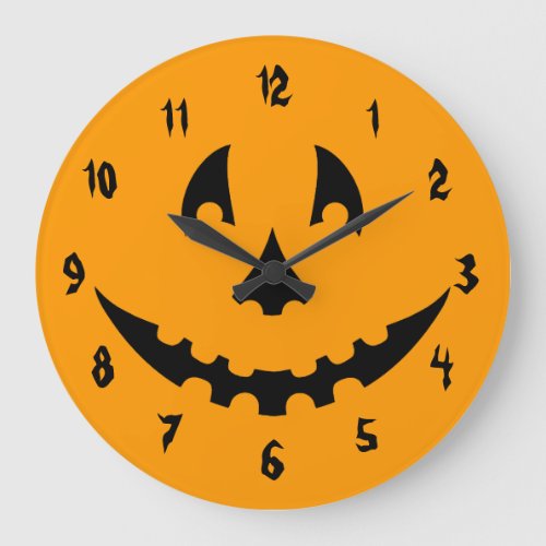 Orange and Black Carved Pumpkin Face Large Clock