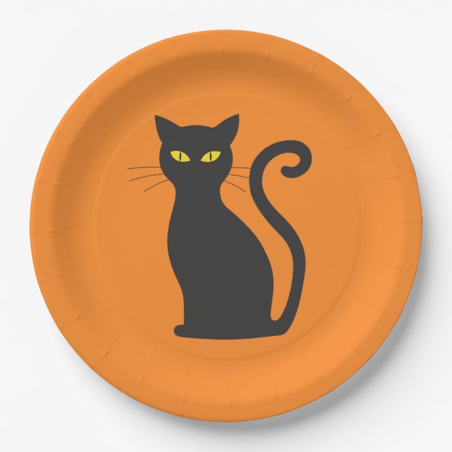 Orange and Black Cat Halloween Paper Plate (Front)