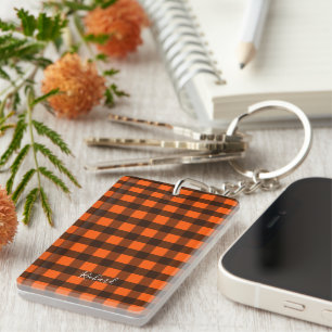 Orange and Black Checker Keychain