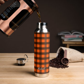 Orange and Black Checker Water Bottle