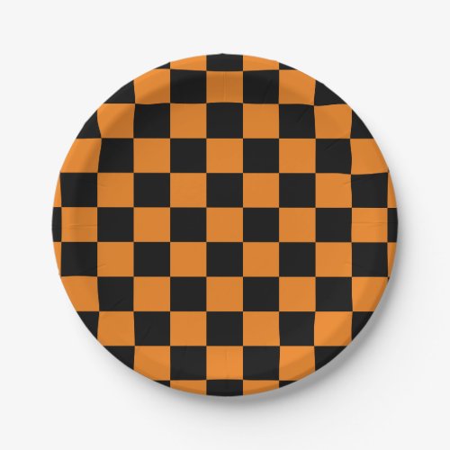 Orange and Black Checkerboard Paper Plates