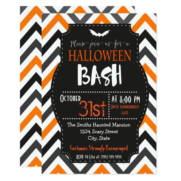 Orange And Black Chevron Halloween Invitation