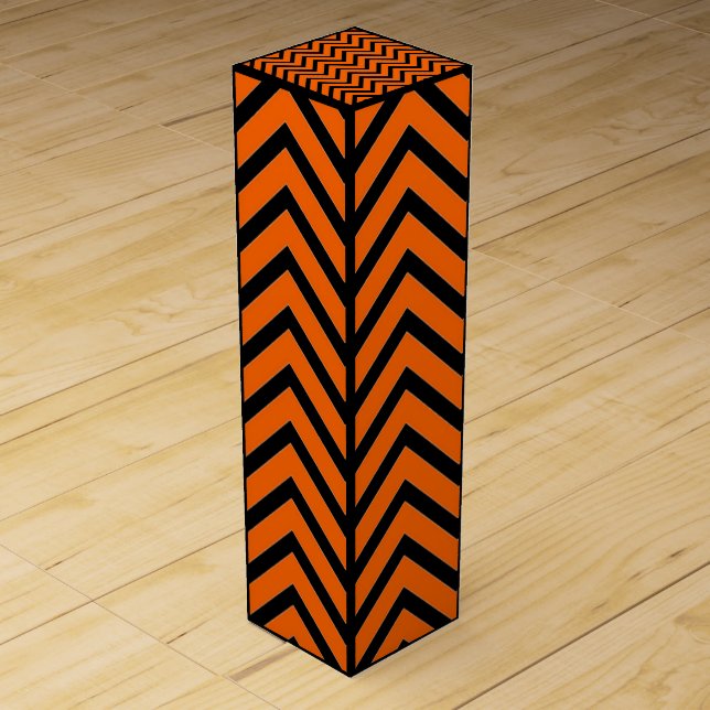 Orange and Black chevron zigzag pattern Wine Gift Box (Back)