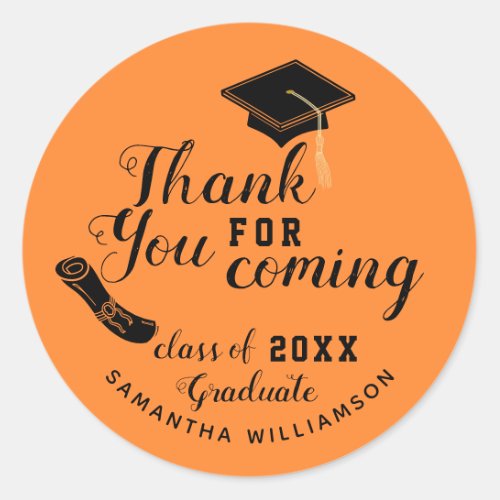 Orange and Black Class of 2023 Graduate Thank You Classic Round Sticker