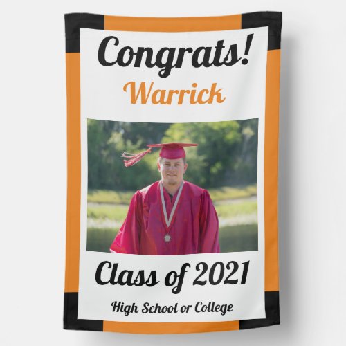 Orange and Black Class Year Graduation House Flag