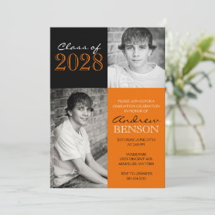 Orange and Black Classic 2 Photo Graduation Invitation