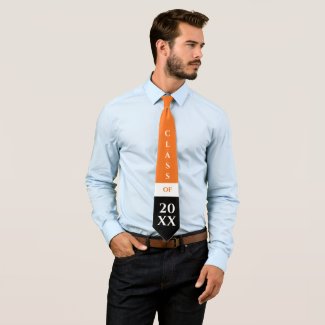 Orange and Black Color Block Graduation Class of Neck Tie
