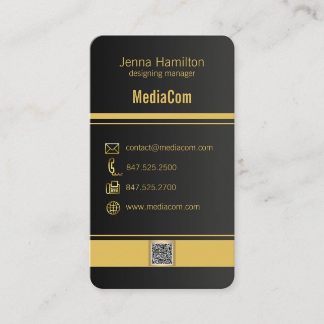 orange and black contemporary business qr card (Front)