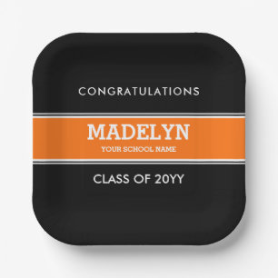 Orange and Black Custom Graduation Paper Plate