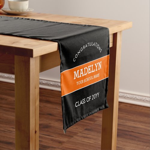 Orange and Black Custom Graduation Short Table Runner