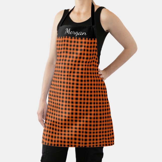 Orange and Black Custom Name Apron (Insitu)